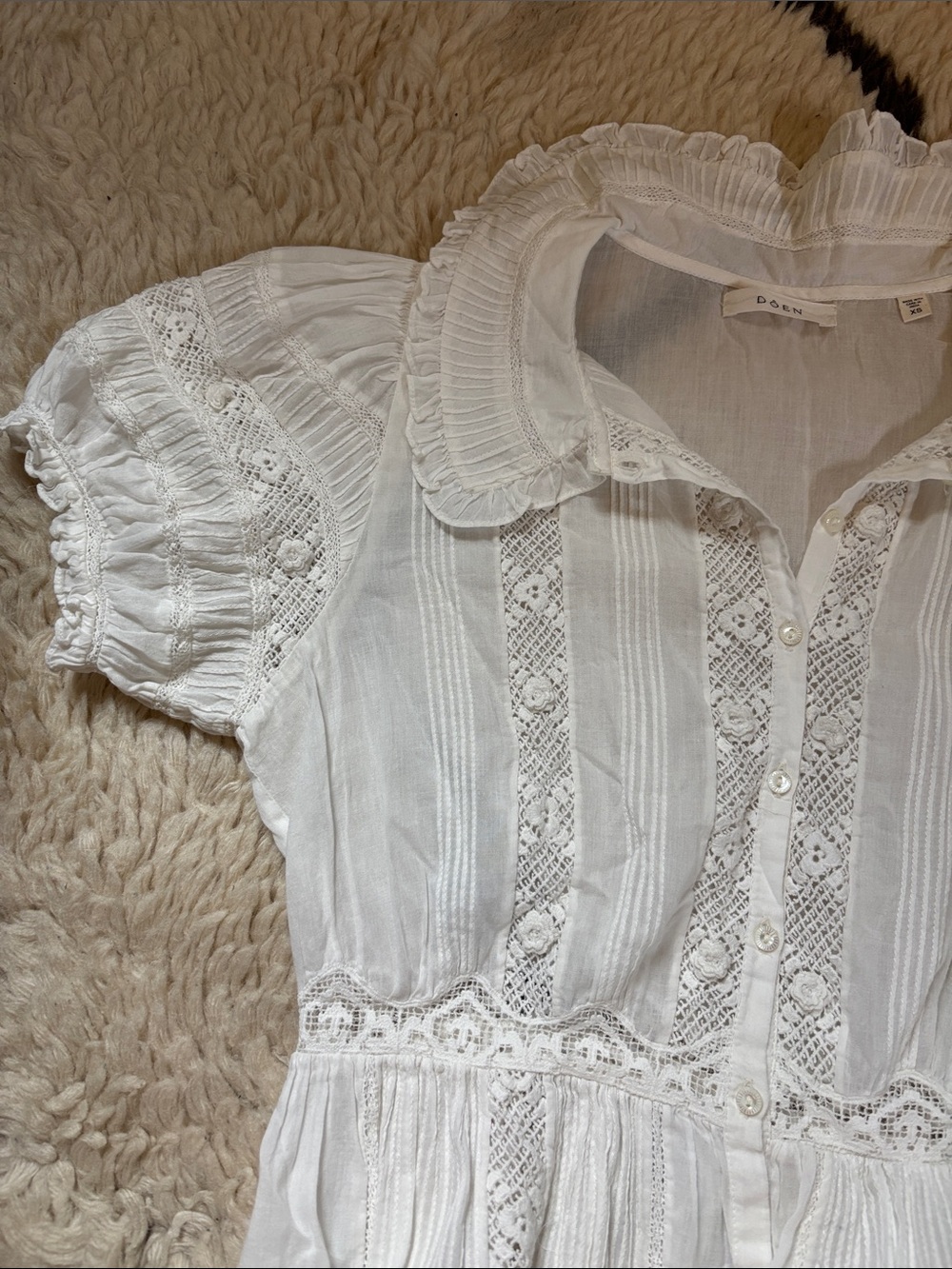 Doen Lace-Trim Cotton Dress with Peter Pan Collar - Picture 7 of 17
